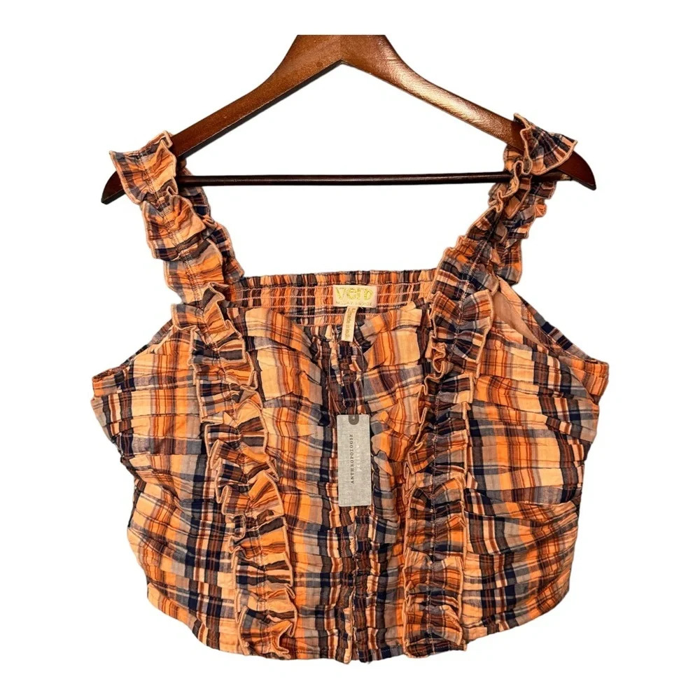 Anthropologie Verb Pallavi Singhee Ruffle Plaid Tank Top. NWT Size Large Petite - Picture 3 of 12